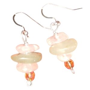 Rose Quartz Serpentine Jade Solid 925 Earrings Sterling Silver Wires Pink Green